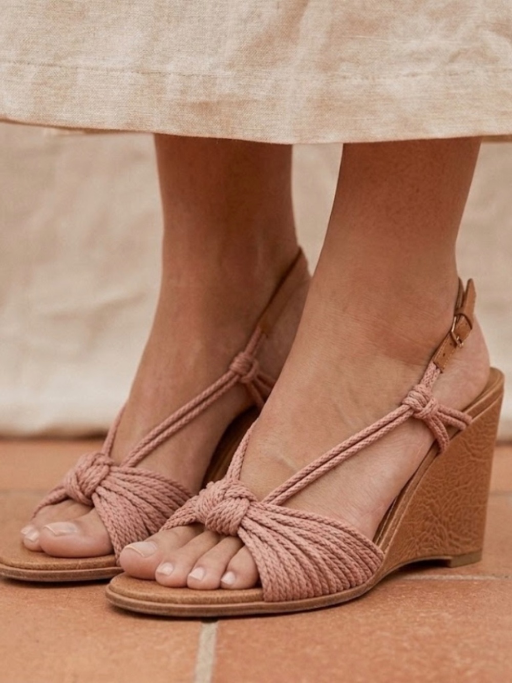 VINTAGE Jil Sander Archival Y2K Rope Knot Wedges 38 Pink Camel Minimalist